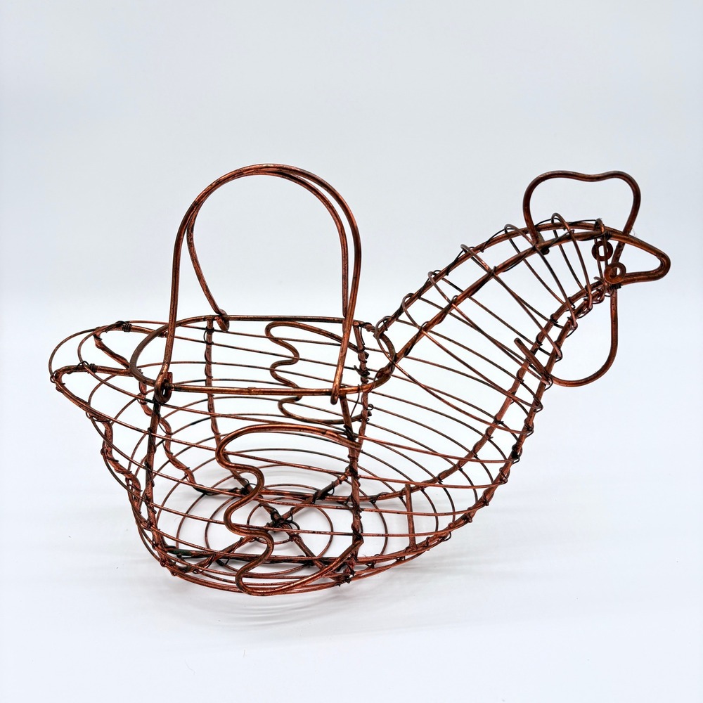 Rustic Copper Wire Chicken Egg Basket Farmhouse Country Kitchen Decor Hen Shape